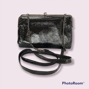 HOBO Leanne leather crossbody / clutch bag in black patent